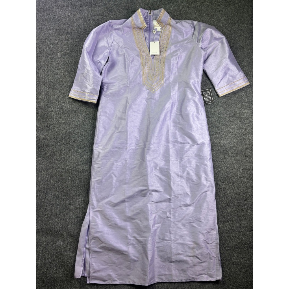 NicoBlu Tunic Dress Womens 16 Lavender Purple Gold Embroidered Maxi Kaftan NEW